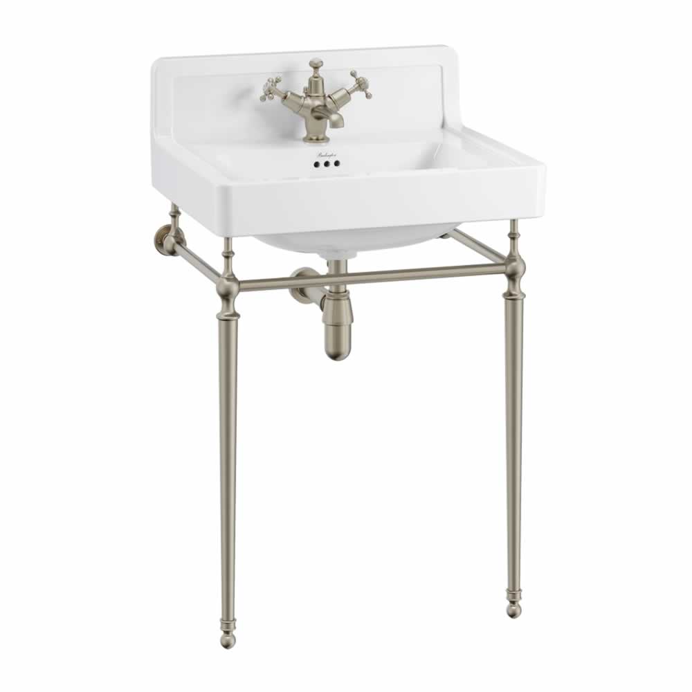 Contemporary Basin 61cm Upstand with brushed nickel wash stand
